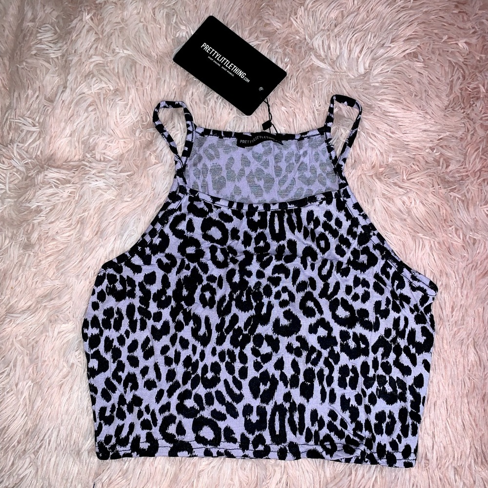 PLT Leopard Print Racer Crop Top